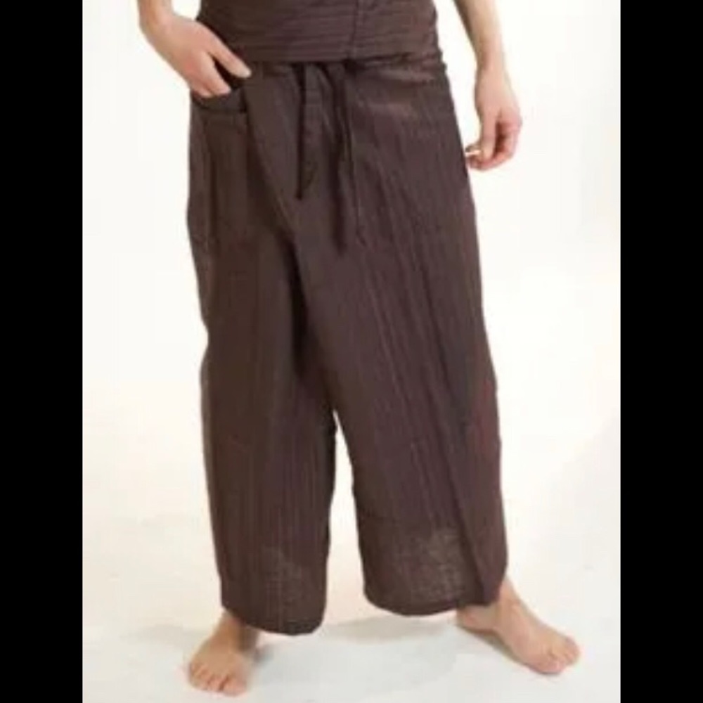 Purple cotton Thai fisher paper bag-tied pants